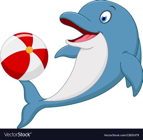 Happy Dolphin Cartoon Playing Ball Royalty Free Vector Image