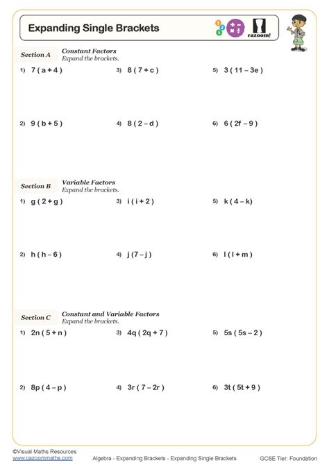 Expanding Single Brackets B Worksheet Printable Maths Worksheets