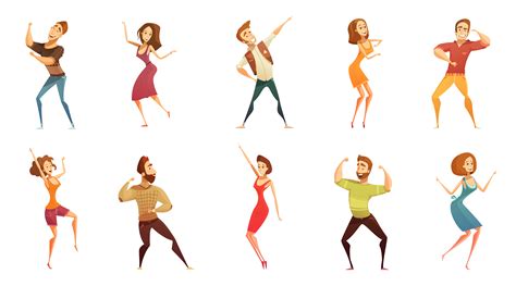 Dancing People Funny Cartoon Icons Set 471989 Vector Art At Vecteezy