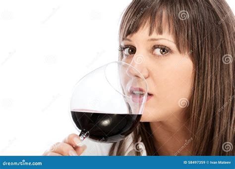 Young Woman Drinking Red Wine Stock Image Image Of Background Glass