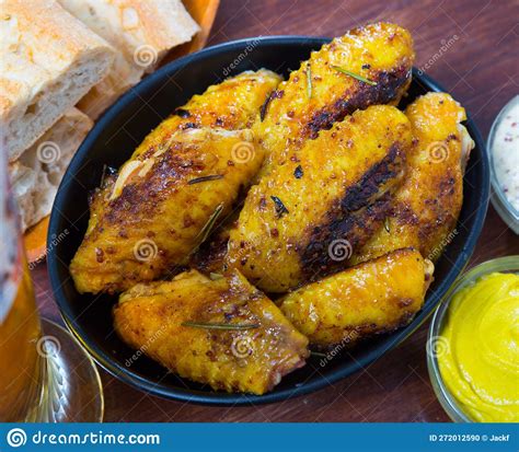 Crispy Roasted Chicken Wings In Black Bowl Stock Photo Image Of Crust