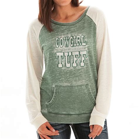 Cowgirl Tuff Womens Burnout Fleece Raglan Sweater Cowgirl Tuff Hoodies Womens Sweaters