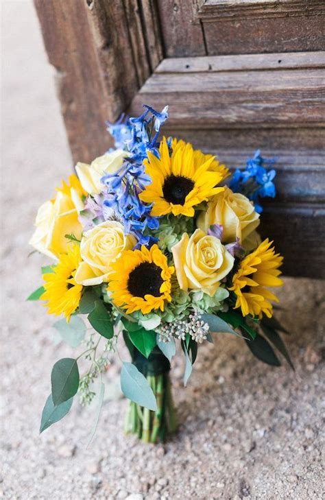 Yellow And Blue Brides Bouquet Hill Country Wedding Wildflowers
