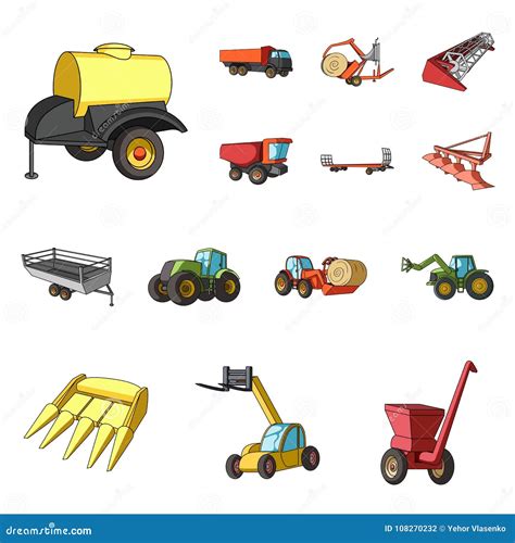 Agricultural Machinery Cartoon Icons In Set Collection For Design