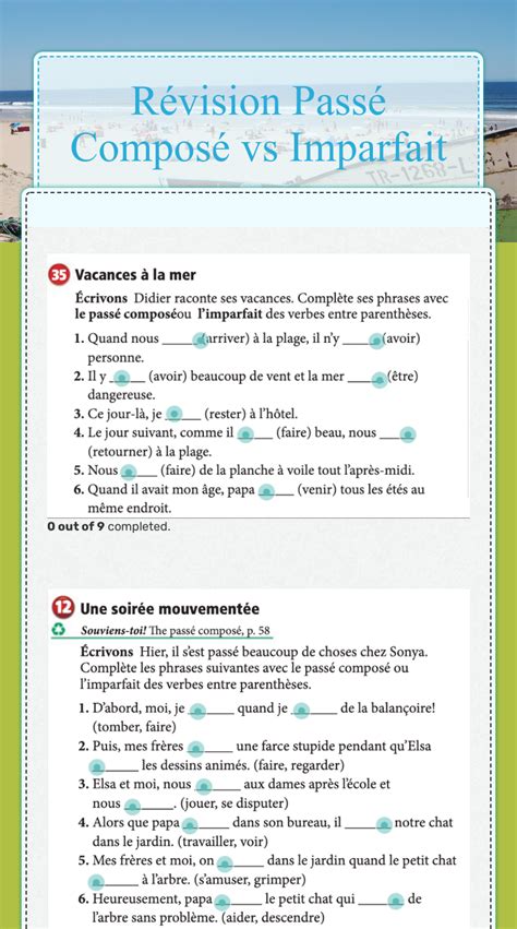 révision passé composé vs imparfait interactive worksheet by catie liddle wizer me