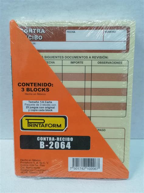 Block Contra Recibo Printaform 2064 Papelería Manolo