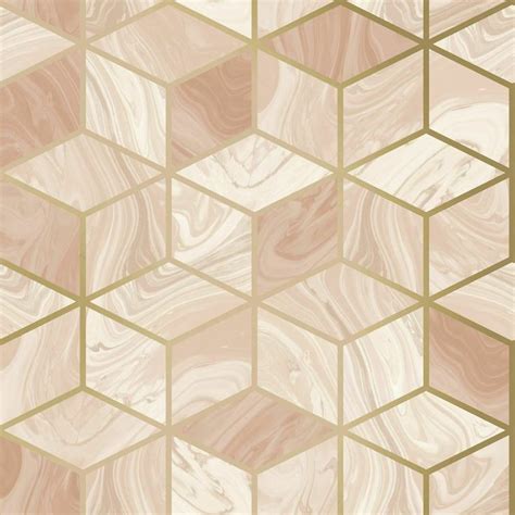 Rasch Marble Geometric Metallic Hexagon Wallpaper Blush Pink 248951