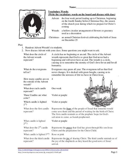 Printable The Meaning Of Advent Worksheet