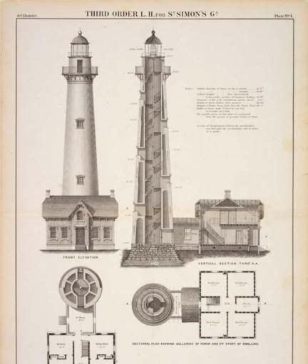 Front Elevation Plan And Vertical Section Of Saint Simons Lighthouse