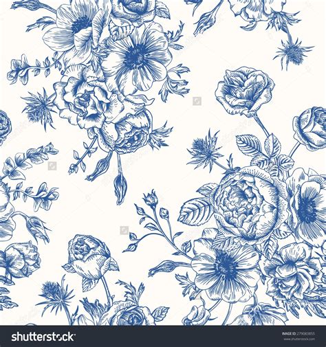 seamless floral pattern with bouquet of blue flowers on a white background… floral pattern