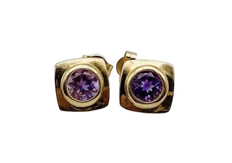 Beautiful Solid K Yellow Gold And Amethyst Stud Earrings Etsy