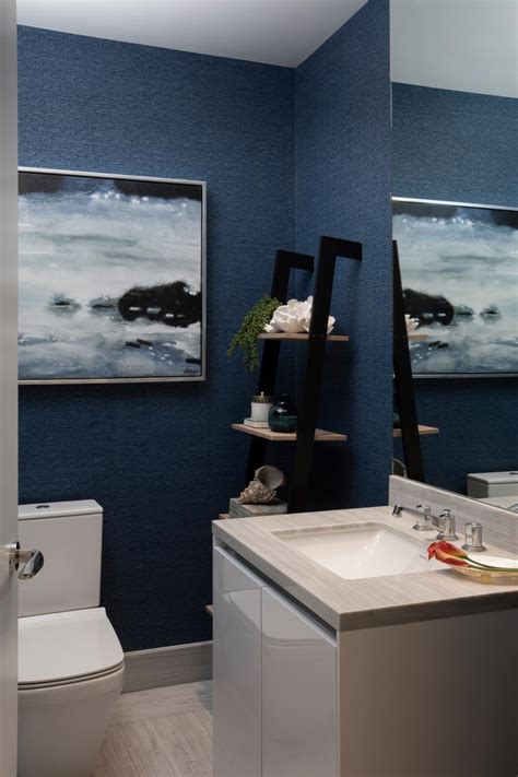 Modern Navy Blue Powder Room With Single Vanity Hgtv