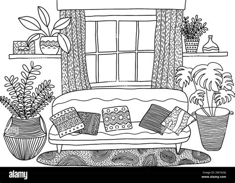 Cozy Living Room Coloring Page Stock Vector Image And Art Alamy