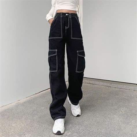 Y2k Black Baggy Cargo Pants Streetwear Clothes Tomboy Style Outfits