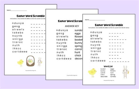 Easter Word Scramble Free Printable With Answer Key
