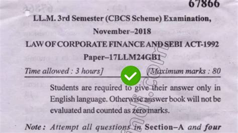 2018 mdu llm 3rd sem law of corporate finance and sebi act question paper