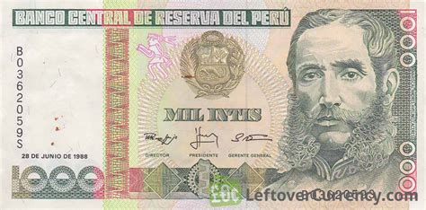 1000 Peruvian Intis Banknote Exchange Yours For Cash Today