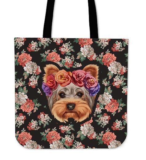 Floral Yorkie Linen Tote Bag Dog Themed Ts Bags Tote Bag