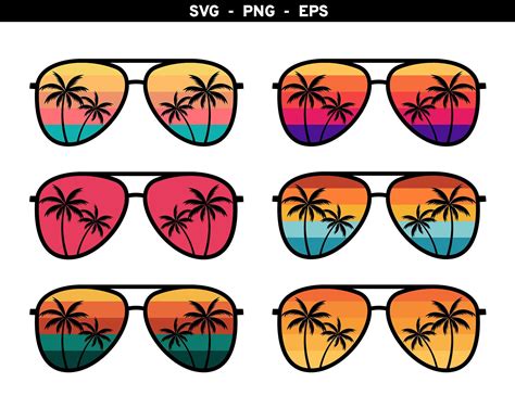 Palm Tree Sunglasses Svg Aviators Svg Sunglasses Retro Png Beach Sunglasses Svg Palms Shades