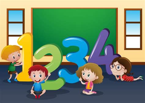 Counting Numbers With Kids In Classroom 381353 Vector Art At Vecteezy