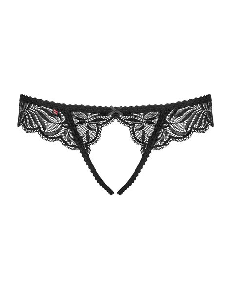 Contica Black Crotchless Thong Open Crotch Ouvert Panties See Through G