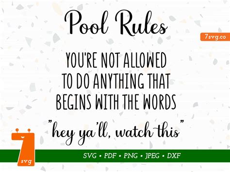 Pool Rules Svg Instant Download Quote Prints Quote Svg Etsy
