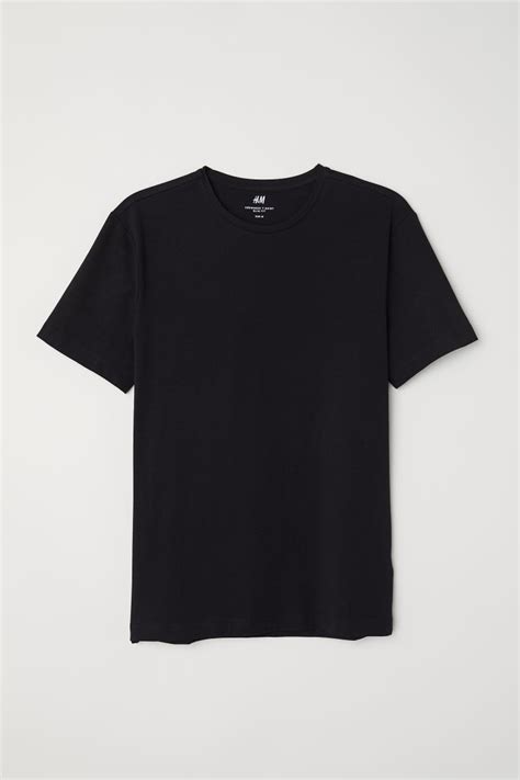 Wash inside out at 30°. Slim Fit Round-neck T-shirt - Black - Men | H&M US