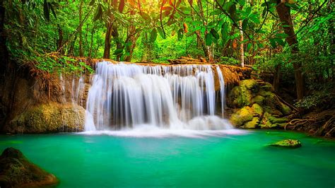 Hd Wallpaper Wonderful Tropical Waterfall Blue Water Nature Forest