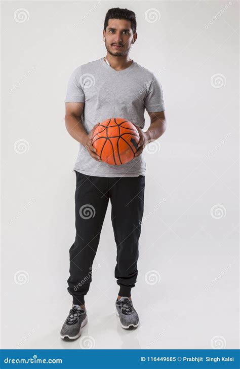 Handsome Man Holding Basket Ball In Studio Stock Image Image Of