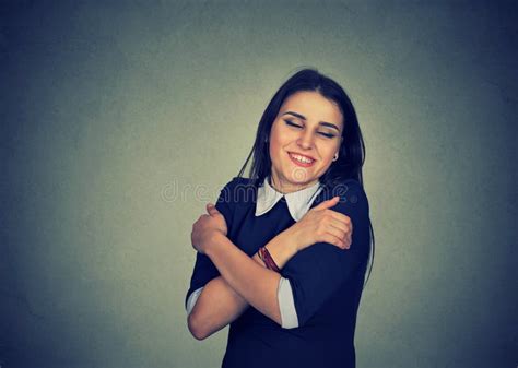 Smiling Woman Holding Hugging Herself Stock Image Image Of Indian