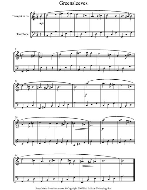 Upload your own sheet music. Greensleeves Sheet music for Trumpet-Trombone Duet ...