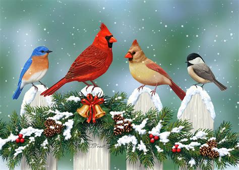 Winter Birds And Christmas Garland Painting By Crista Forest