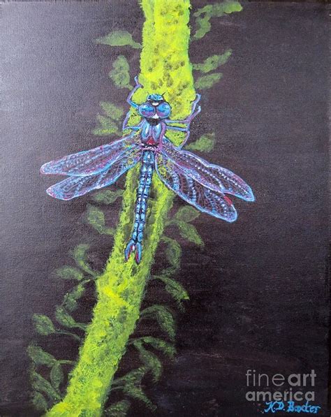 Illumination Of A Blue Dragonfly S Form At Nightfall Painting Painting