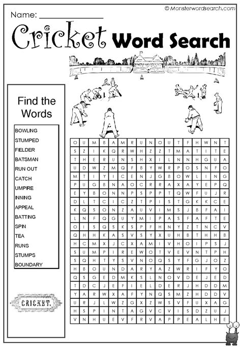 Cricket Word Search Monster Word Search
