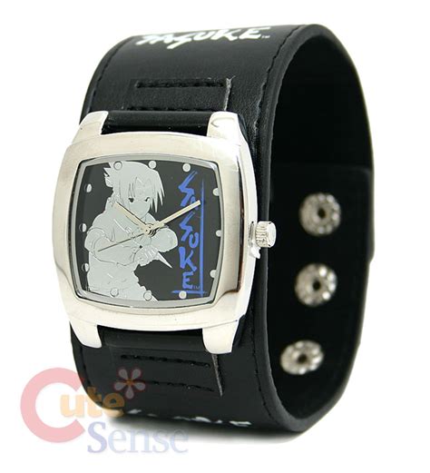 Naruto Sasuke Wrist Watch Stainless Leather Wide Band Licensed