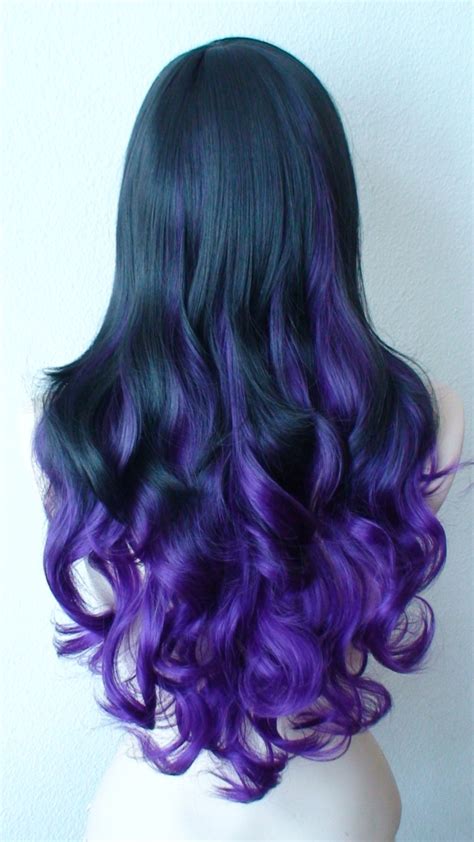 Average 22.5 in circumference hair type: Ombre wig. Lace Front wig. Black / Purple Ombre wig. by ...