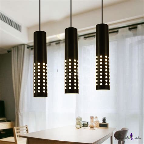 Perforated Cylindrical Led Pendant Light Contemporary Metal 1 Light
