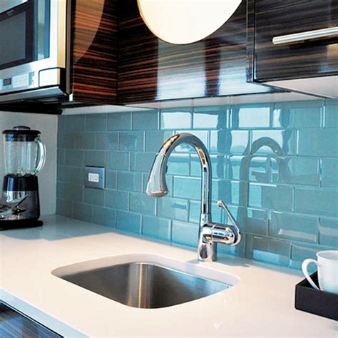 Blue Glass Backsplash Linear Blue Glass Tile Backsplash Design Ideas