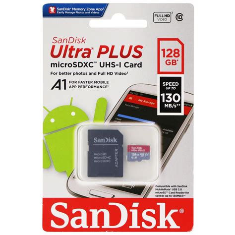 Sandisk Ultra Plus Microsdxc Uhs 1 Card With Adapter 128gb 130mbs