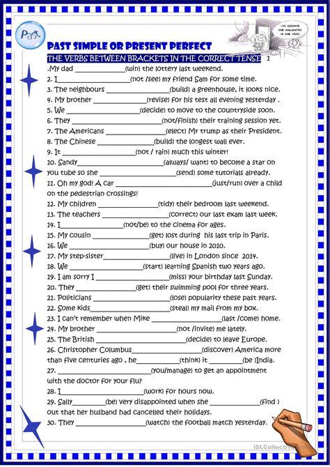ćwiczenia Present Perfect I Past Simple - One-click print document | Present perfect, English grammar exercises