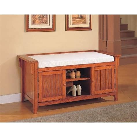 Oak Finish Mission Style Bedroom Hall Bench With Padded