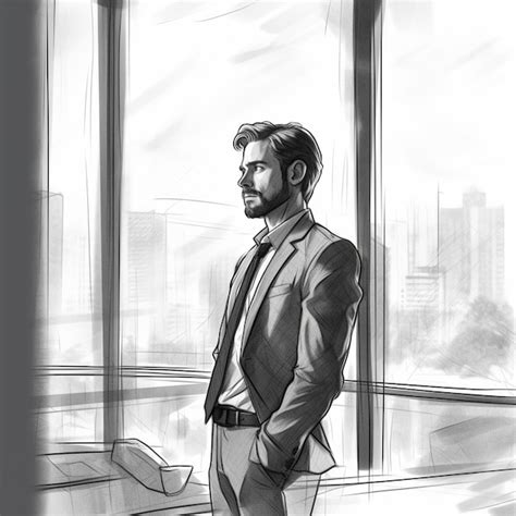 Premium Ai Image A Man In A Suit Stands In Front Of A Window With A View Of A City