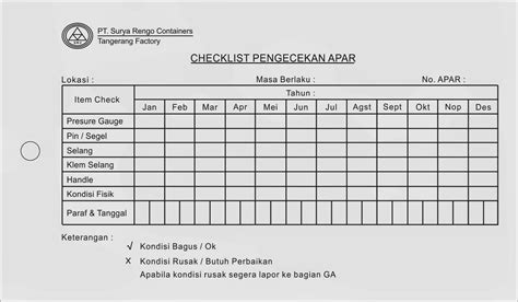 Percetakan Tangerang Form Checklist Apar