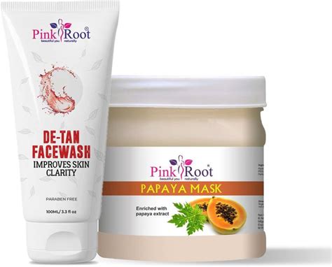Pink Root De Tan Facewash 100ml With Papaya Mask Enriched With Papaya