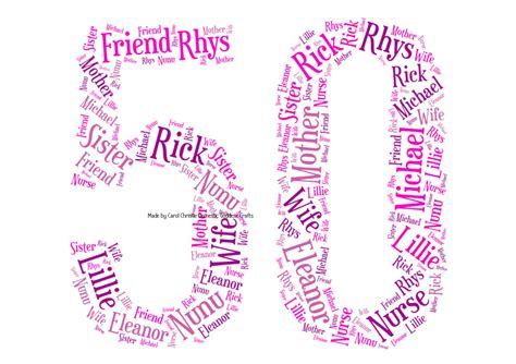 50th Personalised Print 50th Word Art 50th Word Cloud Etsy Uk
