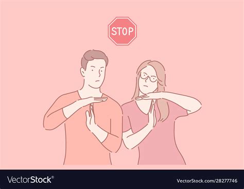 Stop Working Time Break Gesture Timeout Signal Vector Image