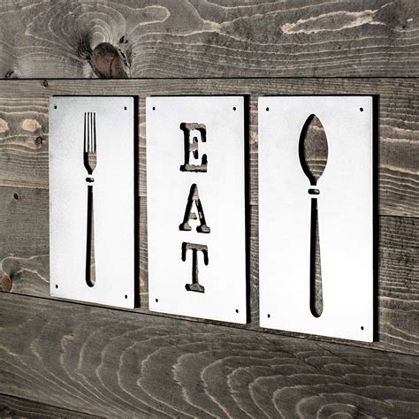 eat fork and spoon metal sign 10x6in each etsy