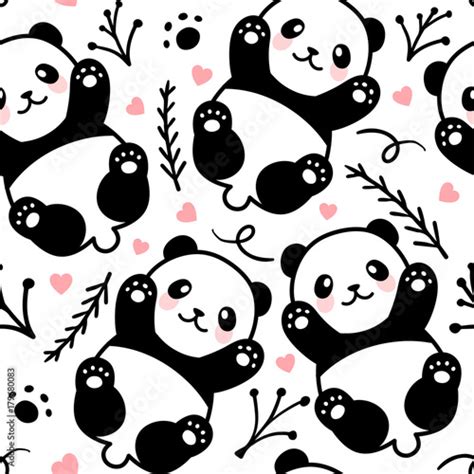Cute Cartoon Panda Seamless Pattern Background Vector Illustration