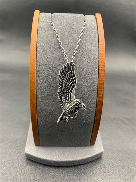 925 Sterling Silver Large Eagle Pendant Necklace And Chain Etsy