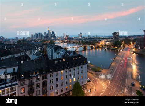 City Of Frankfurt Am Main Skyline At Night Frankfurt Germany Stock